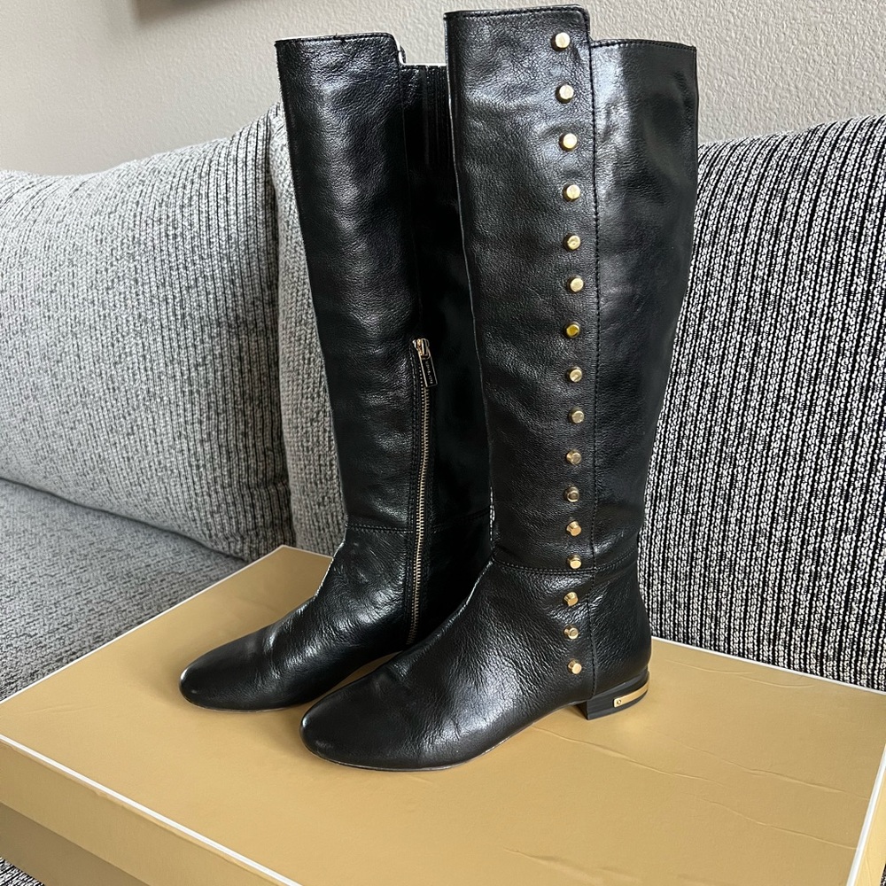 Michael Kors 10 STUDDED Leather Boots
AILEE $250 Knee High Flat Black Gold